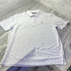 Travis Mathew White Polo with Blue and Black Accents